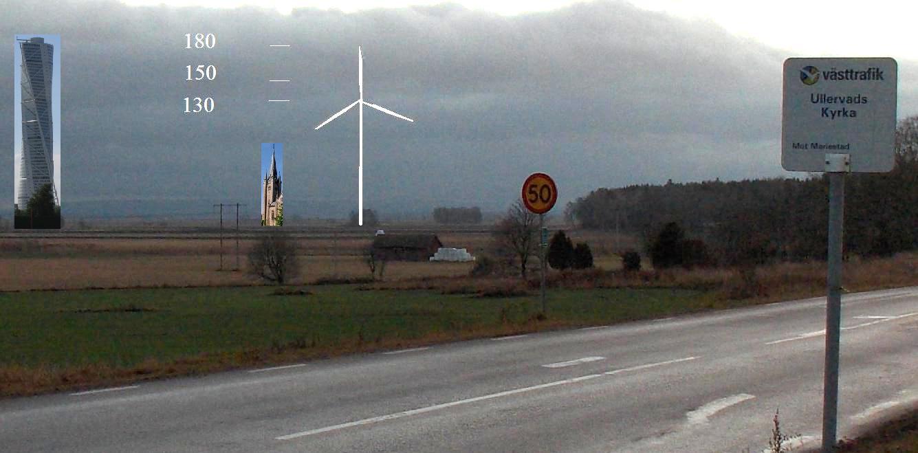 Planlagt vindkraftverk p Trilleholm 1:1, Mariestad, sder om Ullervad kyrka.